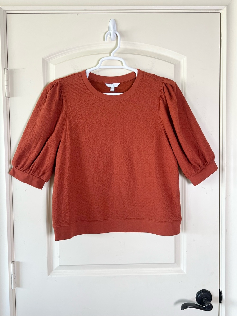 Time and Tru Burnt Orange Quilted Puff Balloon Sleeve Top Blouse Size Large L